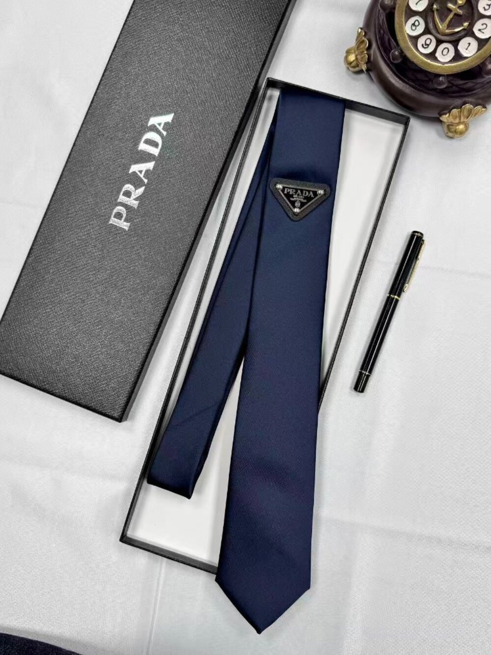 Prada Dark Blue Triangle Logo Tie (Brand New with Gift Box) Nylon👔💙 - Picture 2 of 7